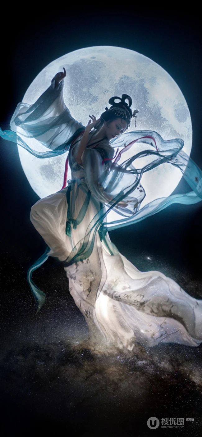 嫦娥奔月，唯美的仙女嫦娥和玉兔的手机壁纸