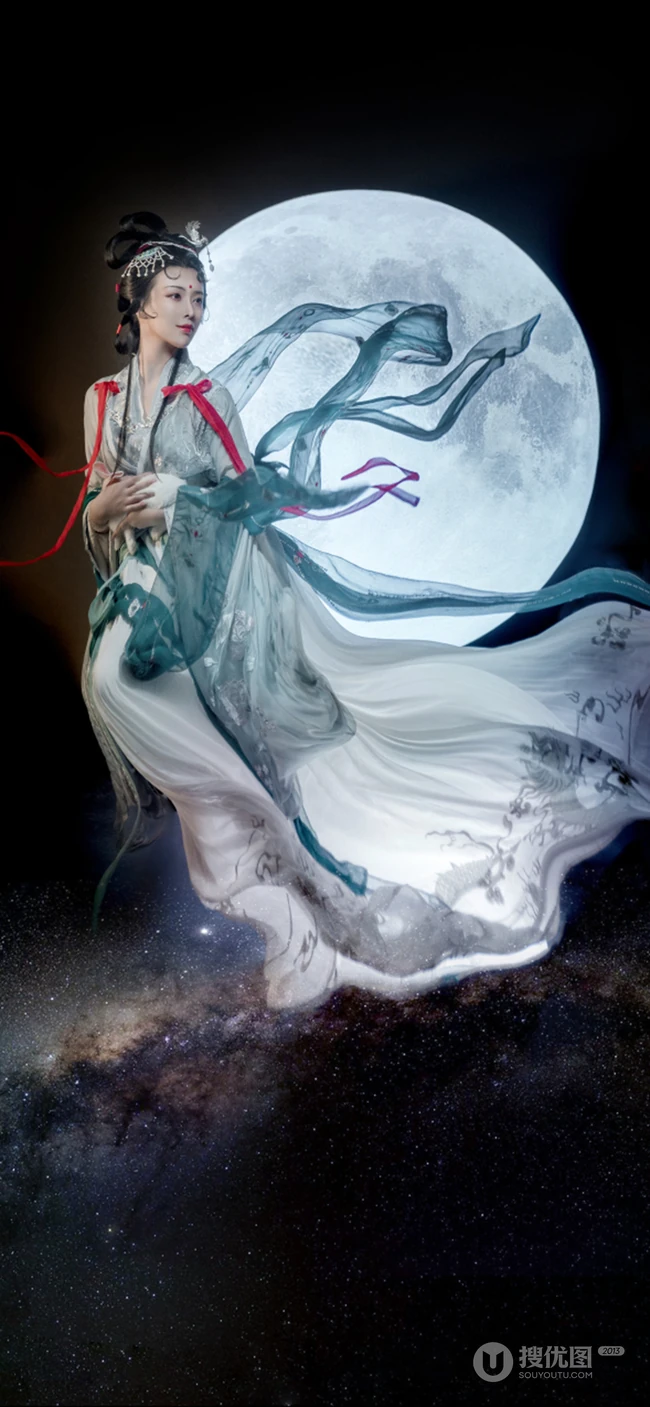 嫦娥奔月，唯美的仙女嫦娥和玉兔的手机壁纸