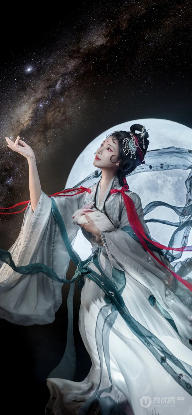 嫦娥奔月，唯美的仙女嫦娥和玉兔的手机壁纸