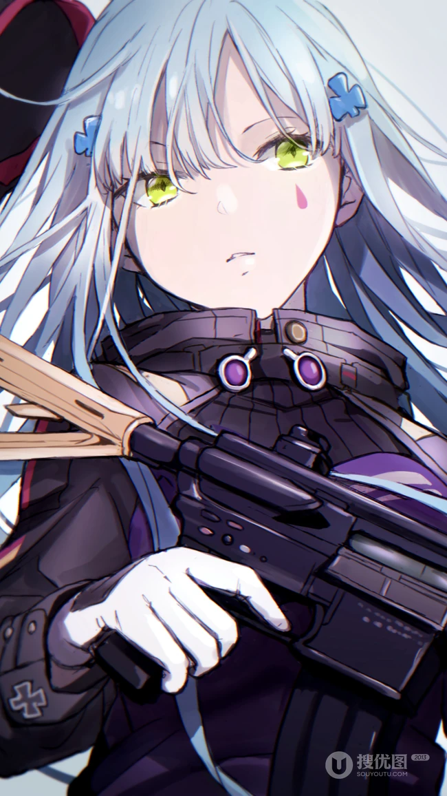 射击类游戏《少女前线》人物手拿M4自动步枪的手机壁纸