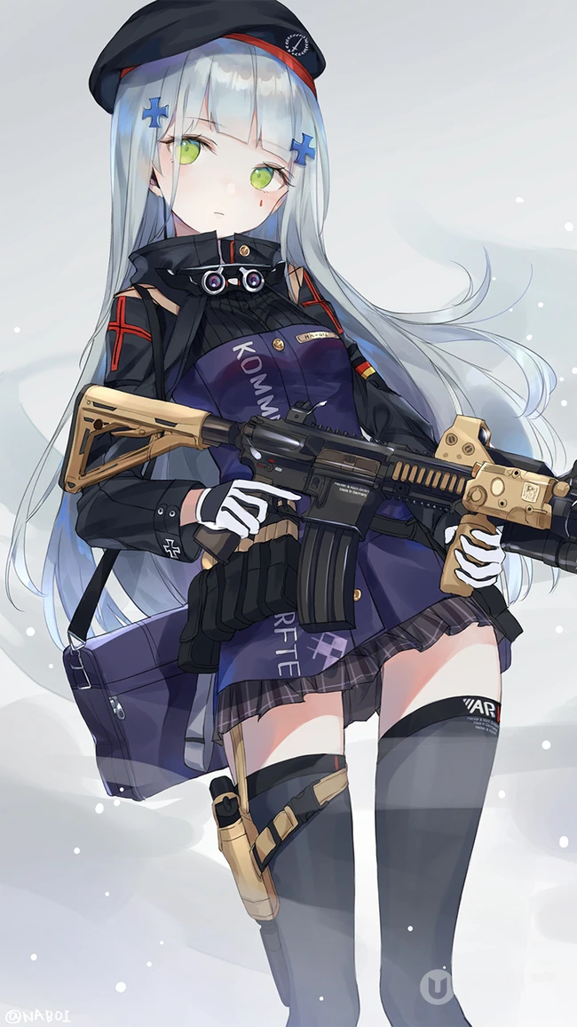 射击类游戏《少女前线》人物手拿M4自动步枪的手机壁纸