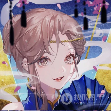 蓝色日系和服女生蝴蝶环绕动漫头像