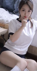 容颜俏丽可人少女白色运动校服短裤室内写真图片