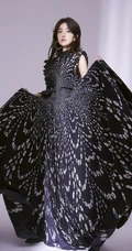 梁洁唯美灵动黑色印花长裙优美写真图片