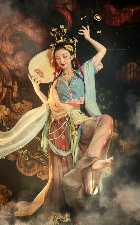 敦煌飞天风格超级唯美的手机壁纸图片