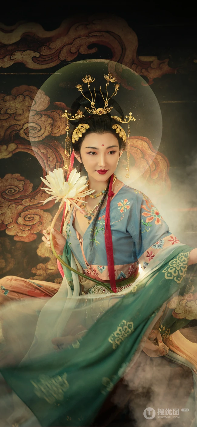 敦煌飞天风格超级唯美的手机壁纸图片