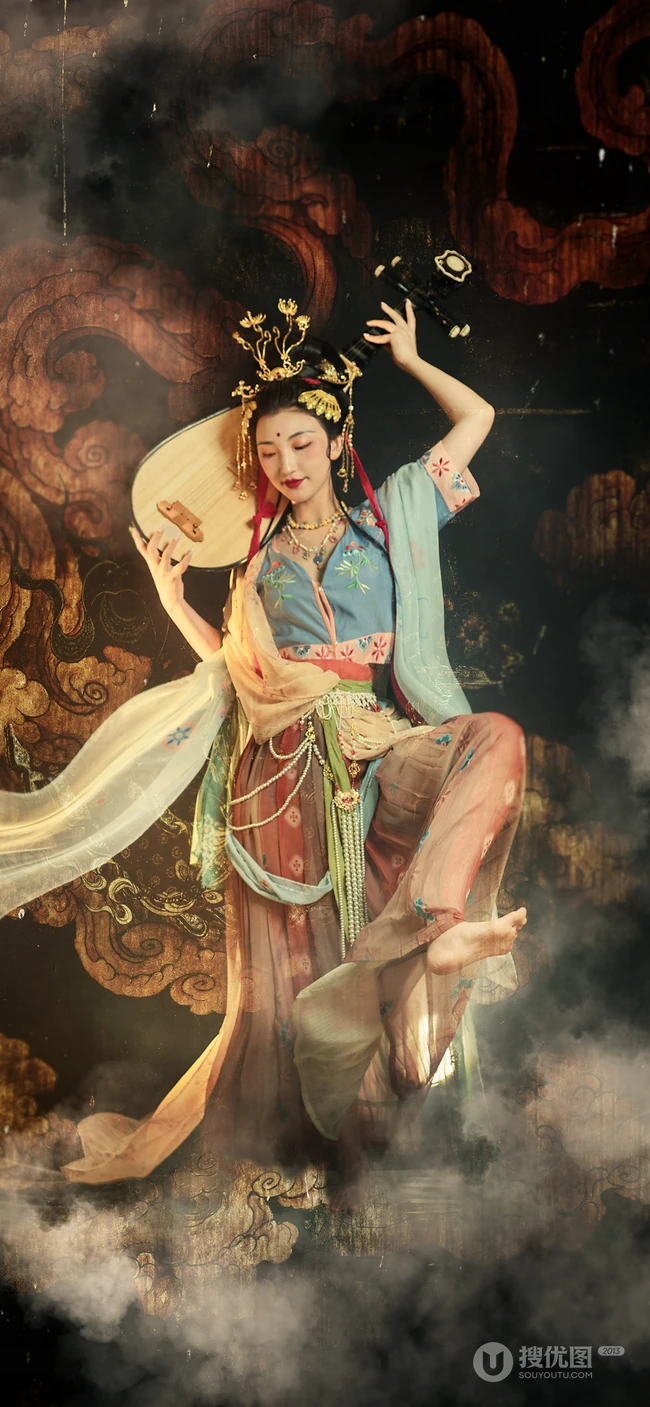 敦煌飞天风格超级唯美的手机壁纸图片