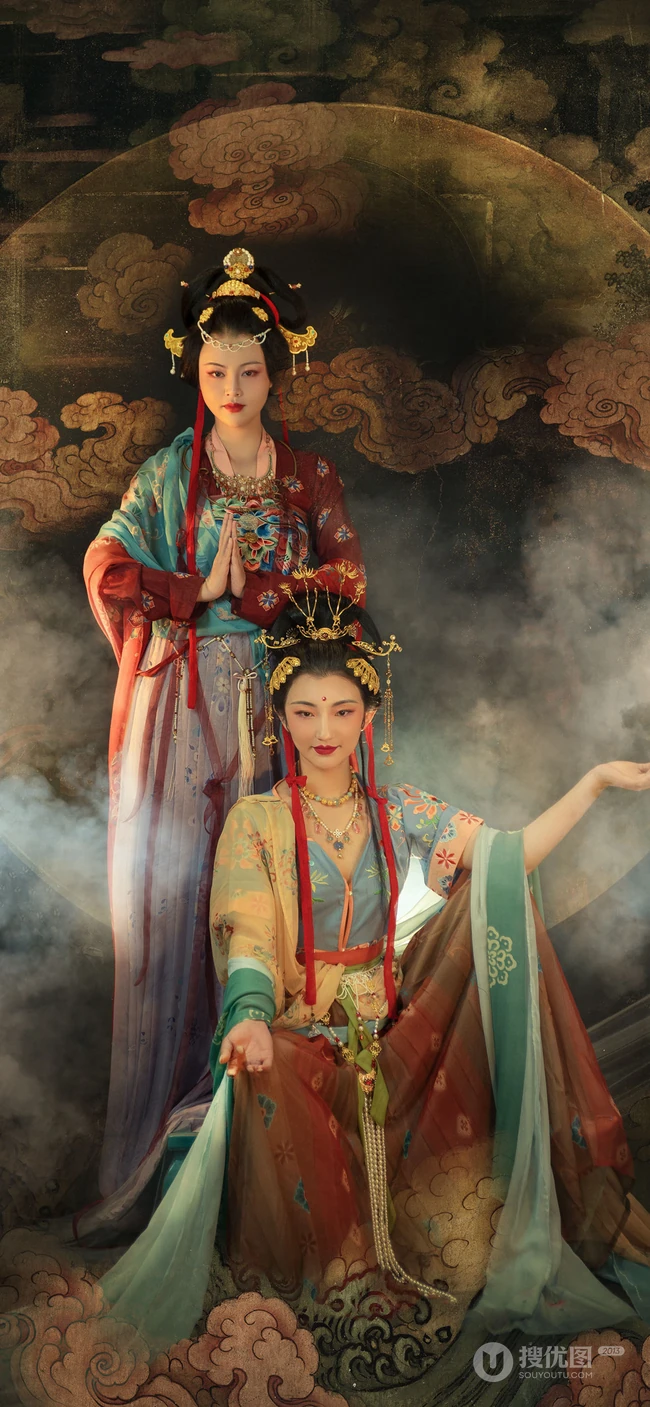 敦煌飞天风格超级唯美的手机壁纸图片