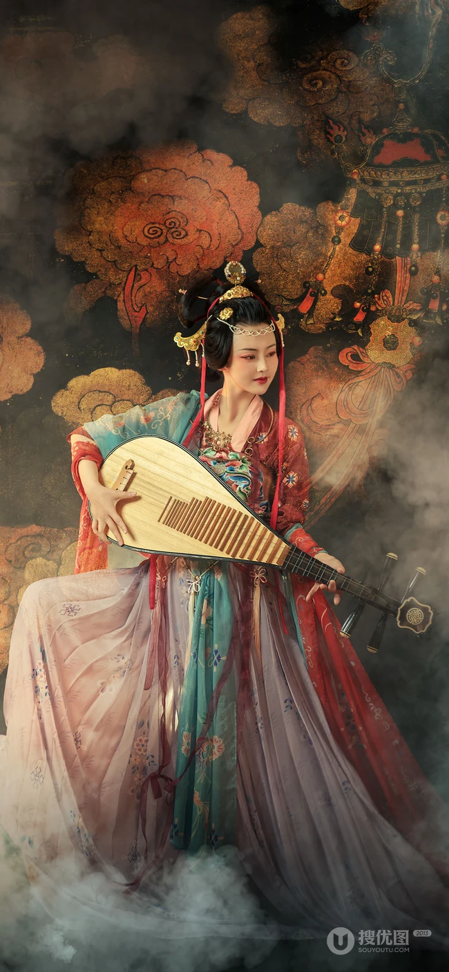 敦煌飞天风格超级唯美的手机壁纸图片