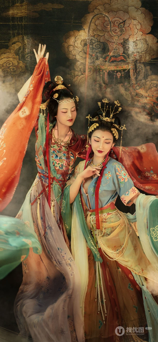 敦煌飞天风格超级唯美的手机壁纸图片