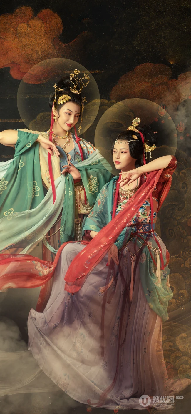 敦煌飞天风格超级唯美的手机壁纸图片