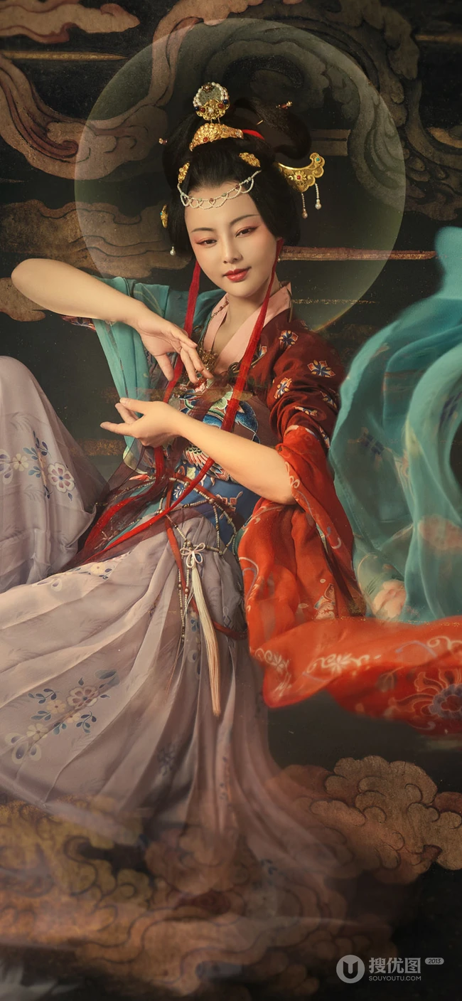 敦煌飞天风格超级唯美的手机壁纸图片