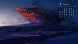 2010年1月日历壁纸，超唯美梦幻的二次元手绘，插画日历壁纸
