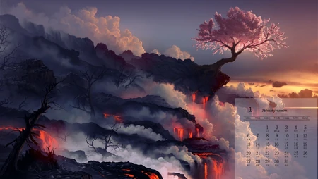 2010年1月日历壁纸，超唯美梦幻的二次元手绘，插画日历壁纸