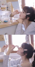 鼻子高高的鹅蛋脸精选线条感女孩，背心短裤吸睛室内美图