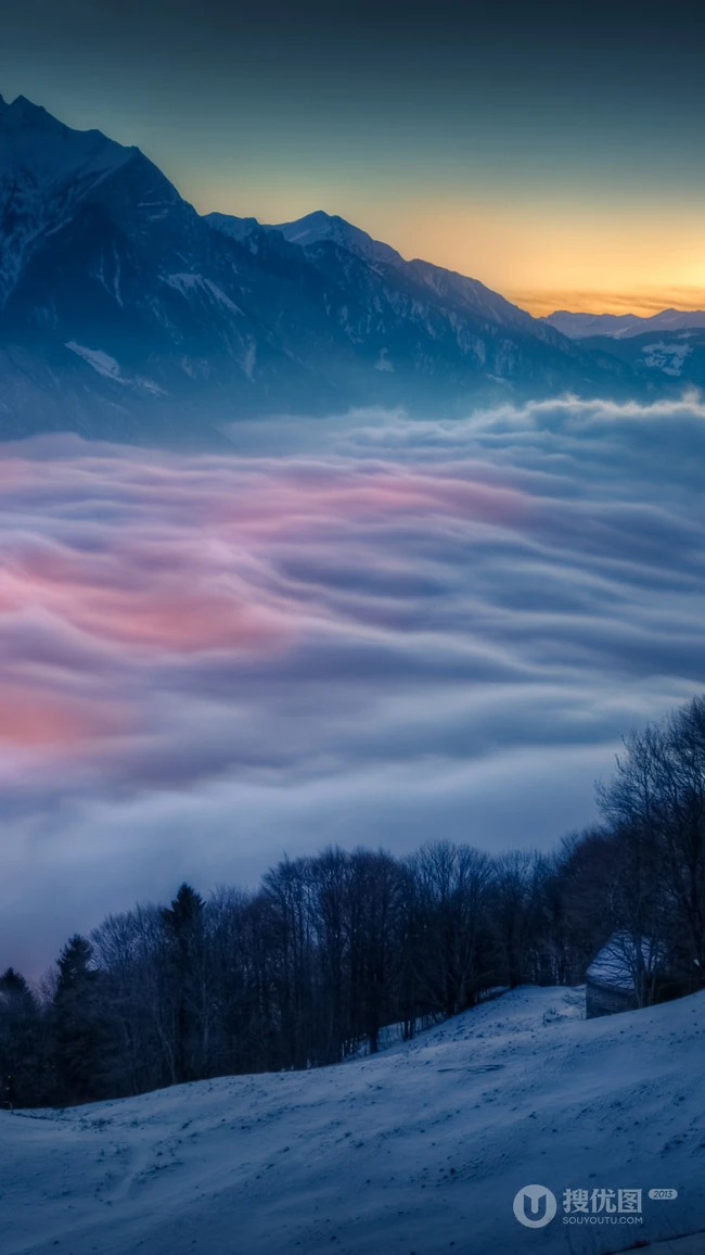 唯美的云海，雪山，山脉高清手机壁纸
