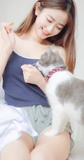 一台相机，一只猫，背心短裤可爱少女的唯美温馨室内图片