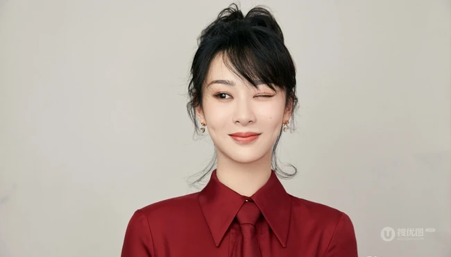 杨紫红色衬衫领带《再次相约二十年》喜庆主题写真图片