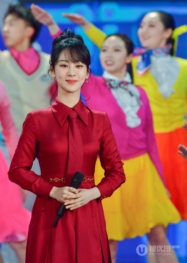 杨紫红色衬衫领带《再次相约二十年》喜庆主题写真图片