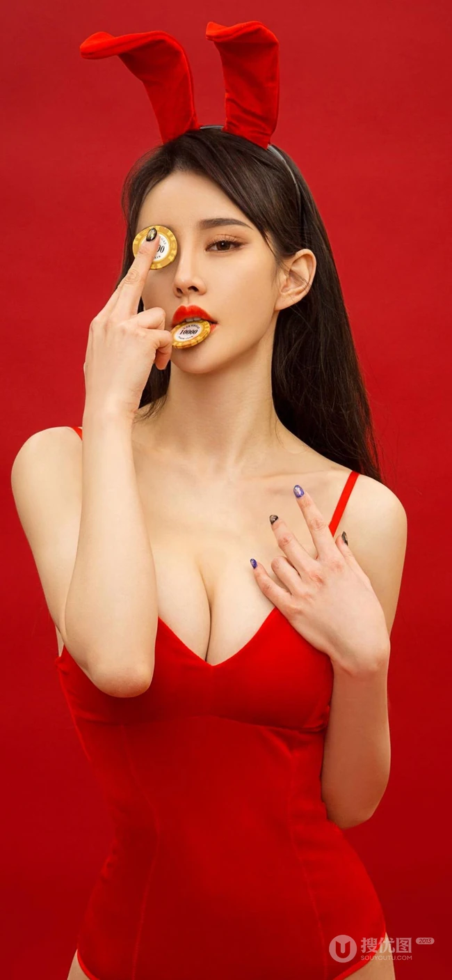 美艳性感的兔女郎美女红色系高清2K手机壁纸