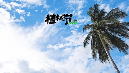 植树节主题壁纸图片，椰子树带植树节文字唯美风景壁纸图片