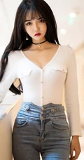 女生模特Miko酱吖剧情版写真，气质紧身牛仔裤与衬衫袜装主题的魅惑