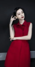 Angelababy优雅盘发发型搭配大红色外套动人写真图片