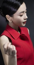 Angelababy优雅盘发发型搭配大红色外套动人写真图片