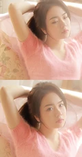 丰韵型马尾辫女生佳人粉毛衣，白短裤白袜室内写真吸睛图片