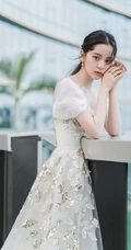欧阳娜娜气质低领礼裙轻纱连衣裙街拍写真图片
