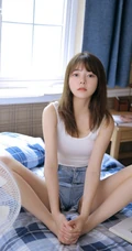 高鼻梁绝少女，超完美的女孩肩带背心短裤室内线条感写真吸睛