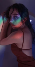 热辣欧美长发美女霓虹灯下性感自拍手机壁纸抖音热门