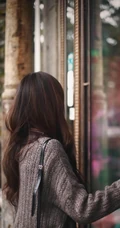 清纯养眼的长发女生侧颜户外写真手机壁纸套图