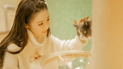 马泽涵壁纸，清甜女星马泽涵高领毛衣牛仔裤居家唯美写真壁纸