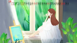 2020年3月日历壁纸，3月唯美手绘插画卡通日历桌面壁纸图片