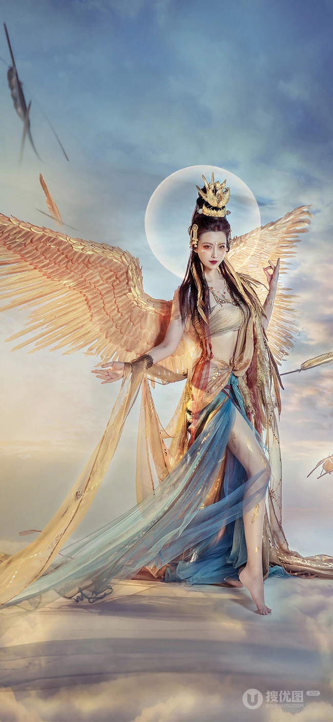 抖音红人&ldquo;真的菜菜&rdquo;国家宝藏系列唯美&ldquo;金翅鸟&rdquo;COS摄影手机壁纸三月推荐
