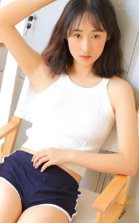 白背心短款装运动短裤黑袜女生阿珂室内写真，满满的胶原蛋白