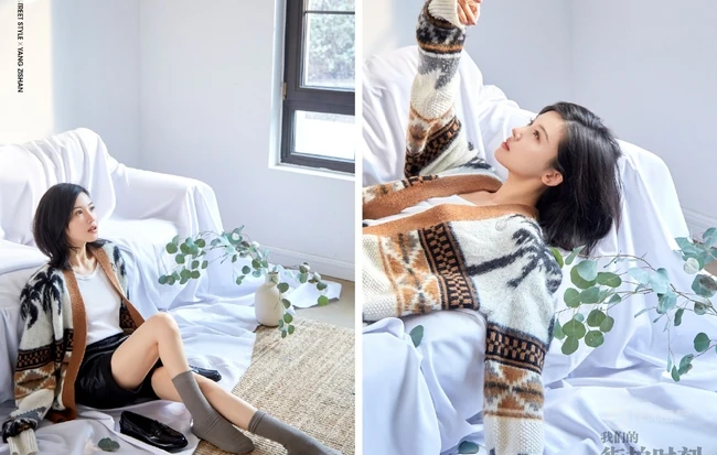 杨子姗针织衫短裤气质柔情沙发写真图片