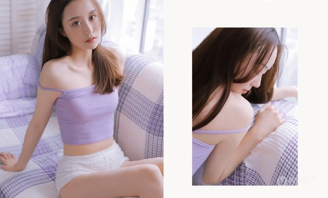 柔美型魅力女孩紧身肩带短背心短裤气质动人室内写真图片