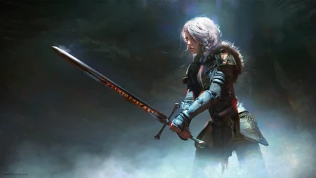 动漫女战士，拿着剑的女武士高清电脑壁纸