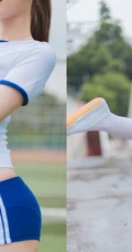 身材姣好饱满学生妹气质紧身体操服短裤白袜操场一角写真图片