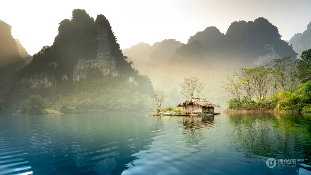 湖中山水景色，如中国画般的湖中山水景色桌面壁纸图片