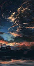 唯美的动漫场景，动漫海边的天空唯美手机壁纸