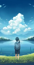 唯美的动漫场景，动漫海边的天空唯美手机壁纸