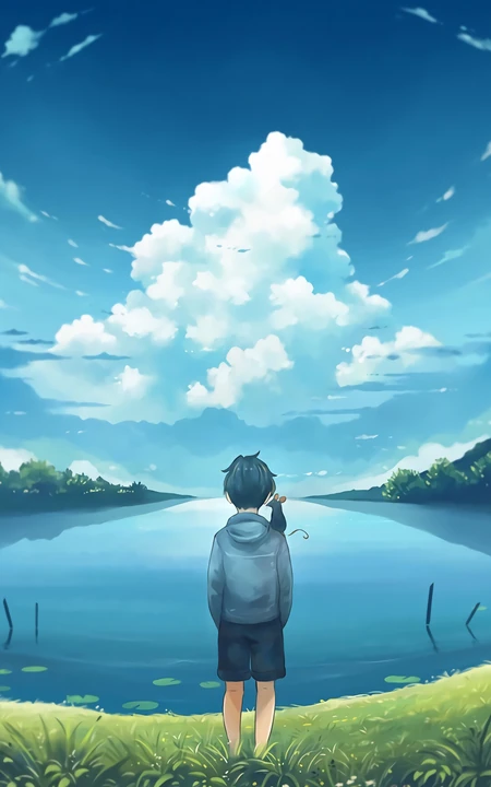 唯美的动漫场景，动漫海边的天空唯美手机壁纸