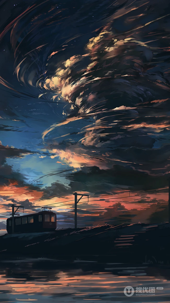 唯美的动漫场景，动漫海边的天空唯美手机壁纸