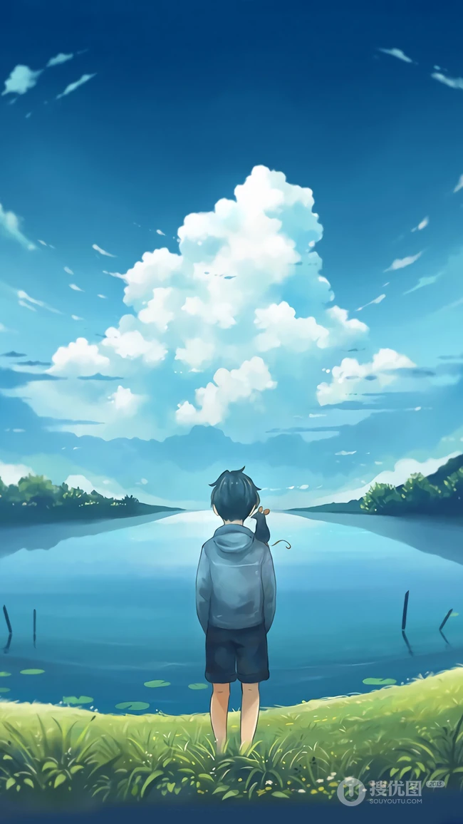 唯美的动漫场景，动漫海边的天空唯美手机壁纸