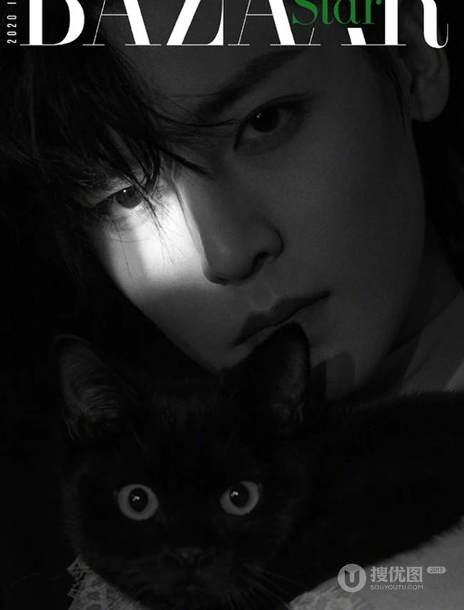 侯明昊与黑猫，梅花鹿同框登《时尚芭莎》杂志帅气魅惑写真图片