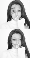 朱圣祎甜美动人半身写真照，着高领毛衣，笑容超甜超动人