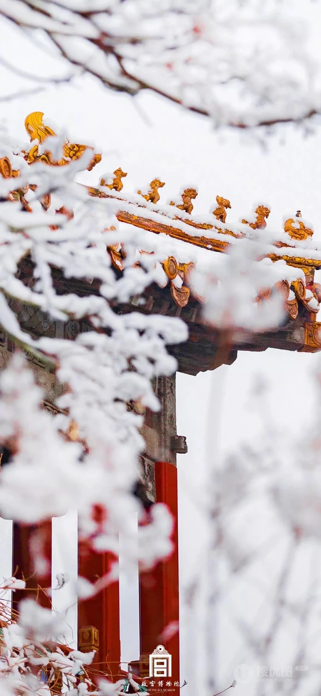 古代宫殿故宫外的唯美雪景高清手机壁纸